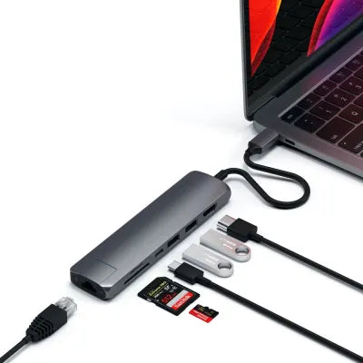 Satechi USB-C Slim Multiport With Ethernet Adapter (V3) (Space Grey) - Digital3d.com.au